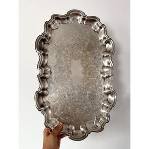 Luxury Rectangular Metal Serving Tray With Floral Border Decorative Gold Color Platter For Food Fruit Coffee Hotel Platter Tray - Product Image 1