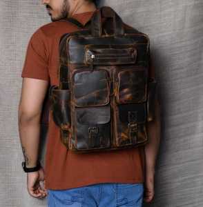 Factory Wholesale Genuine Leather Backpack <b>Men</b> Custom Logo Full Grain Leather Travel Laptop <b>Bag</b> OEM LBK-0135 - Product Image 5