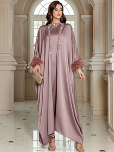 AN11850 Abaya Elegante y Modesta con Bordado al por Mayor para Mujer, Manga Larga, Poliéster Transpirable, para Oración Diaria, Talla Única, Dubai, Ramadán - Product Image 4