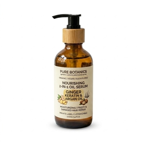 Aceite 2 en 1 Personalizable de Marca Privada, Orgánico, Vegano, Sin Sulfatos, con Jengibre, Queratina y Argán, Nutritivo e Hidratante para Cabello Encrespado y Dañado - Product Image 1