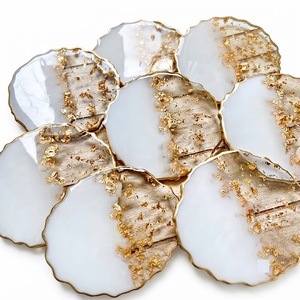 Juego de posavasos de resina de lujo con geodas rosas al por mayor, tapete irregular redondo de ágata personalizado con copos de lámina dorada para bodas y fiestas de lujo - Product Image 5