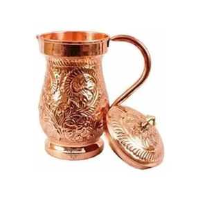 Modern Hammered Copper Pitcher with Cylindrical Body and Straight Handle Elegant Rustic Eco Friendly Drinkware - Product Image 3