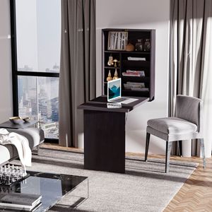 "Espresso Brown Modern <b>Wall</b>-Mounted Home Office Computer Desk with Durable MDF <b>Storage</b> Shelf" - Product Image 2