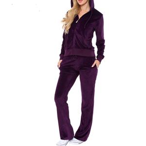 Ensemble de survêtement en velours pour femme 2026 – Veste zippée et pantalon de jogging personnalisés avec logo en strass – Survêtements en velours deux pièces pour femme - Product Image 1