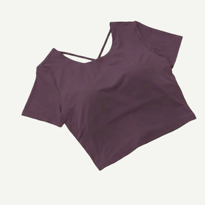 เสื้อครอปโยคะแบบเปิดหลังพร้อมแผ่นรองที่ถอดออกได้ |   เสื้อชั้นในแบบสปอร์ตแขนสั้น |   ไนลอนผสมสแปนเด็กซ์ยืดได้สี่ทิศทาง - Product Image 3