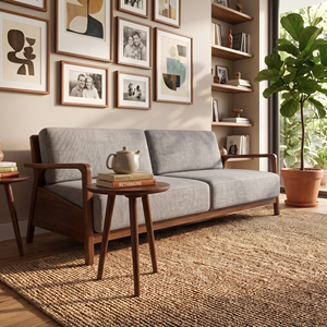 MT Furniture Midcentury Modern Premium Solid Wood Two <b>Seat</b> Convertible Sofa Upholstered Fabric <b>Cushion</b> Back Living Room - Product Image 6
