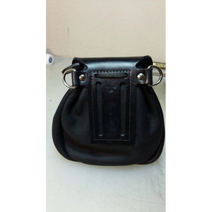 Vintage Black Vegan Leather <b>Drawstring</b> Sporran Medieval Celtic <b>Pouch</b> for Kilt, Costume, and Daily Wear - Product Image 2
