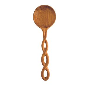 Cuillère en bois à long manche de haute qualité BLUE LOTUS FARM, motif végétal vintage, robuste, bord lisse, compatible micro-ondes - Product Image 1