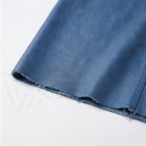 Jupe crayon en cuir PU bleu taille haute pour femme, longueur genou, couleur unie, style minimaliste avec poche - Product Image 6