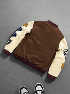 Brown wool varsity outerwear College inspired bomber style winter streetwear Baseball outerwear <b>jacket</b> for <b>men</b> premium wear - Product Image 2