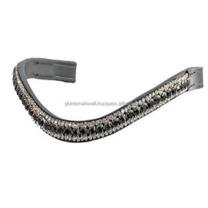 Superbes Cristaux Strass Perle Diamante Vague Noir Cuir Tanné Végétal Cheval Front Band en plein cob oversizes - Product Image 6