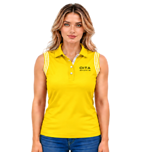 Polo sans manches jaune vif pour femme, col à revers, coupe ajustée, pour l'équitation et l'entraînement, personnalisable, vente en gros - Product Image 1