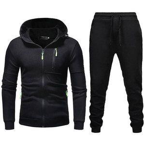 Conjunto Deportivo con Capucha para Hombre, Sudadera con Cierre Frontal de Color Sólido y Bolsillos Laterales, Pantalones Deportivos con Cordón, Ropa Casual de Otoño - Product Image 2