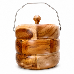 Seau à glace artisanal en bois de manguier naturel avec couvercle et poignée en métal, seau à vin isotherme double paroi en acier inoxydable de qualité supérieure - Product Image 1