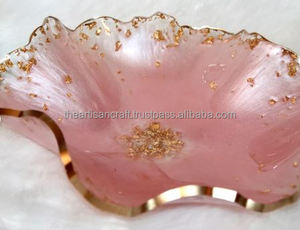 Cuenco de resina Rosa grande hecho a mano con copos y acento dorado, Ideas de decoración del hogar personalizadas ecológicas, cuenco decorativo, Ideas de regalo - Product Image 5