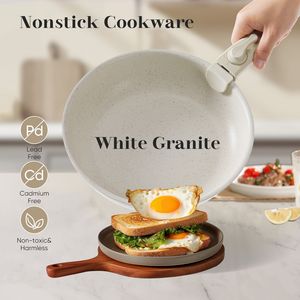 Set di pentole antiaderenti Beige da 12 pezzi compatibile a induzione lavabile in forno con manico staccabile pentole e padelle da cucina - Product Image 4