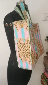 Sac fourre-tout bohème multicolore en coton avec imprimé tigre, style bohème, sac à main décontracté d'été avec fermeture éclair pour femme - Product Image 2
