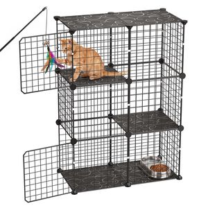 Gabbia per Gatti a 3 Livelli Fai-da-te, Box da Gioco 71x35.5x104 cm, Recinto Interno Staccabile in Rete Metallica per Grandi Animali - Product Image 1