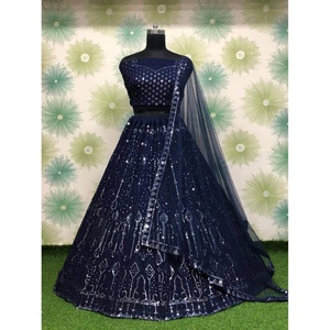 Designer Georgette Broderie Séquence Travail Lehenga Choli avec Dupatta Bleu Marine Style Indien et Pakistanais - Product Image 2