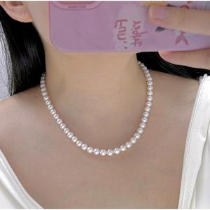 Collier de perles d'eau douce nucéifiées de 7-8 mm avec boucle en argent S925 à forte luminosité, perles presque rondes A2-Défectueuses, vente en gros - Product Image 4