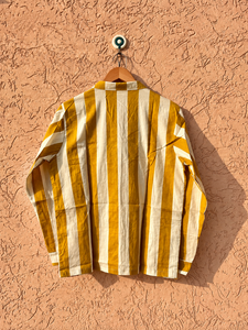 Ensemble de pyjama pour femme en jaune moutarde à rayures imprimées faites à la main |   Vêtements de nuit été automne |   Chemise et pantalon en coton 100% coupe décontractée - Product Image 6