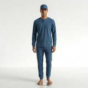 Ensemble de survêtement thermique en tricot gaufré pour homme, personnalisé, en coton et polyester, haut à manches longues et pantalon de jogging, ensemble de vêtements de sport - Product Image 1