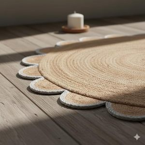 Wholesale Round Jute Scalloped <b>Rug</b> Handwoven Natural Braided Carpet <b>Boho</b> Style for Living Room Bedroom Home Decor OEM ODM - Product Image 2