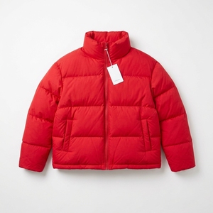 Red Quilted Puffer Jacket With Hood Full Sleeve Zipper Winter <b>Coat</b> <b>For</b> <b>Women</b> Solid Color Polyester Wadding Thick Regular Length - Product Image 2