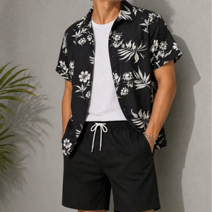 Men's Casual Beech Wear Summer Shirt 300 Grams Breathable Quick Dry Eco-Friendly Short Sleeve Floral Print Design 100% Polyester - Product Image 1