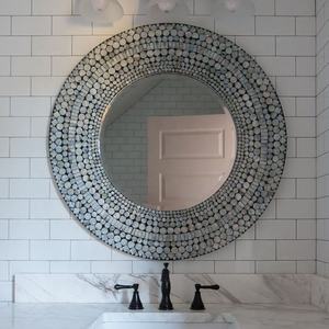 Global Import Source Designer Concentric Circles Capiz <b>Shell</b> Frame Vanity Round Mother Of Pearl <b>Mirror</b> Bulk Buy - Product Image 4
