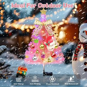 Set di 4 Decorazioni Natalizie Rosa per Esterni, 80 Luci LED Solari Multicolore Impermeabili per Albero di Natale - Product Image 4