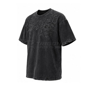 T-shirt décontracté à col rond avec motif de points texturés élégant, coupe confortable, vêtement tendance pour tous les jours, broderie effet vieilli, 100 % coton - Product Image 3