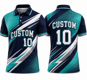 Camiseta Polo Personalizada con Patrón Geométrico para Hombre, Manga Corta, Azul Marino, Verde Azulado, Blanco, Impresión Digital, Deportiva, de Secado Rápido, Uniforme de Equipo - Product Image 1