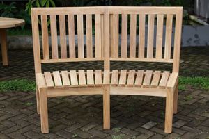 Banc de patio incurvé en teck massif à dossier haut, 2 places, pour extérieur - Product Image 2