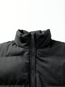 Chaqueta Acolchada Impermeable con Capucha para Hombre, Estilo Urbano, Estampado de Llamas, Cierre de Cremallera, Color Liso, Ajuste Regular, Invierno, Poliéster - Product Image 3