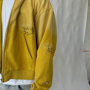 เสื้อฮู้ดสีเหลืองแบบซิป ปักลายด้วยเพชรเทียม ทรงลำลอง ใส่ได้ทั้งชายและหญิง ผ้าถักเนื้อฝ้าย ทรงปกติ สไตล์ฤดูใบไม้ผลิ - Product Image 6