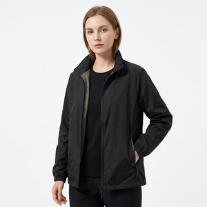 Chaqueta Bomber Negra Cortavientos para Hombre, Cuello Alto con Cremallera, Prenda Exterior Informal de Poliéster para Otoño - Product Image 2