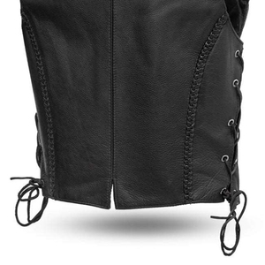 Chaleco de cuero para mujer, piel auténtica de vaca, bordado personalizado, chaleco de cuero para motociclista, ropa exterior de cuero para mujer en venta - Product Image 5