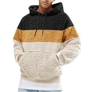 Sweat-shirt à capuche en polaire pour homme, coupe ample, style color block, décontracté, pour l'hiver, avec poche, coupe classique, pull tricoté - Product Image 1