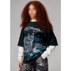 เสื้อยืดโอเวอร์ไซส์ทรงบ็อกซี่สองชั้น พิมพ์ลายกราฟิกตามสั่ง ดีไซน์ใหม่ สำหรับผู้ชาย ผ้าฝ้าย คอกลม แขนยาว - Product Image 4