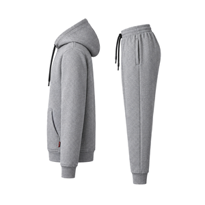 Ensemble de survêtement gris à capuche pour femme, sweat-shirt décontracté à manches longues de couleur unie avec pantalon à cordon de serrage et poches latérales - Product Image 4