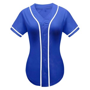 Unisex Royal <b>Blue</b> Baseball Jersey V-Neck Short Sleeve Moisture Wicking Breathable Fitted <b>Mesh</b> Button Front Sublimated Print OEM - Product Image 1