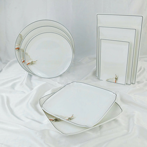 Luxury Asian Zen Design Rectangular Melamine Serving Plates 3 Pc White Dish <b>Black</b> Line Non-toxic Dishwasher Safe Heat Resistant - Product Image 4