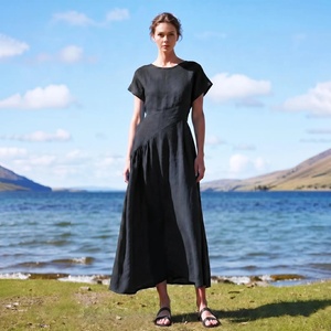 Vestido Midi con Lazo, 100% Algodón Transpirable, Cintura Alta, Manga Corta, Bolsillos Laterales, Talla Grande, Estilo Vintage para Mujer, Precio de Fábrica - Product Image 1