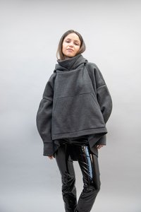 Sudadera con Capucha Extra Grande Unisex, Gris, Felpa Francesa, Manga Larga, con Bolsillo, Color Sólido, para Otoño - Product Image 2
