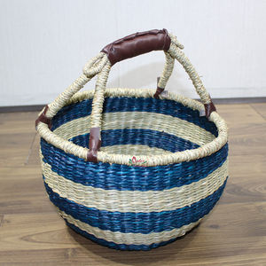 Paniers de rangement en jonc de mer à rayures bleues naturelles, écologiques, faits à la main, Vietnam Artex Dong Thap, décoration intérieure - Product Image 1