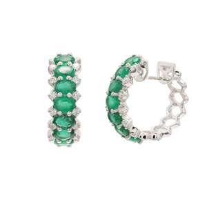 18K White Gold Emerald Cut Diamond Hoop <b>Earrings</b> for Wedding - Product Image 2