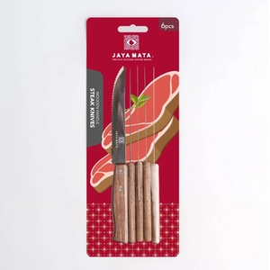 Juego de 6 Cuchillos para Carne JAYA MATA con Mango de Madera Ambidiestro, Hoja Dentada de Acero Inoxidable, Cuchillos para Cena, Caja de Regalo Incluida - Product Image 1