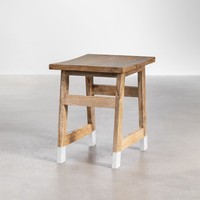 Tabouret Vandana Flux Pebble en bois de manguier et pieds blancs Pid