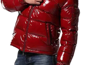 <b>Red</b> Hooded Vintage Puffer <b>Jacket</b> <b>Waterproof</b> Polyester Filled Casual Winter Coat Zipper Closure PU Coated Shell Men's Discharge - Product Image 3